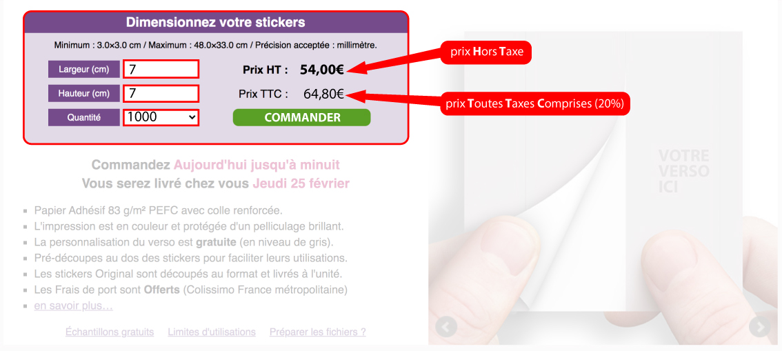 calculette de prix pour les stickers carrés et rectangle